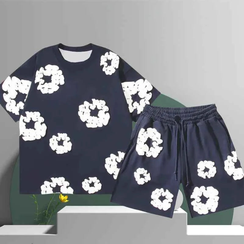 Liam | Men’s 3D Printed Flower Shorts Set – Cotton Streetwear Summer Outfit Navy blue