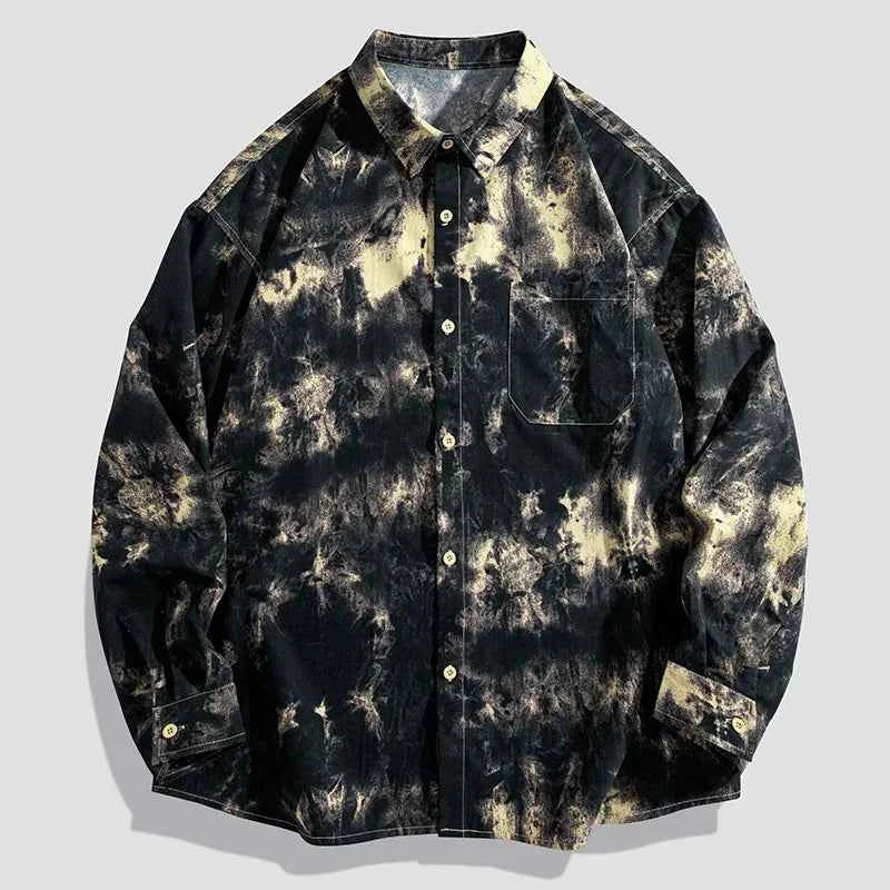 Men's Tie-Dye Button-Up Shirt Black