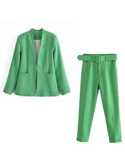 Women's Tailored Blazer and High Waist Trouser Suit Set
