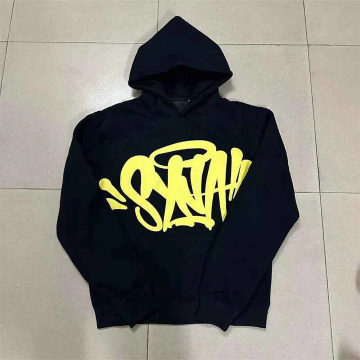 Unisex Fleece Hoodie Sweatshirt with Hip Hop Print for Casual Wear Black
