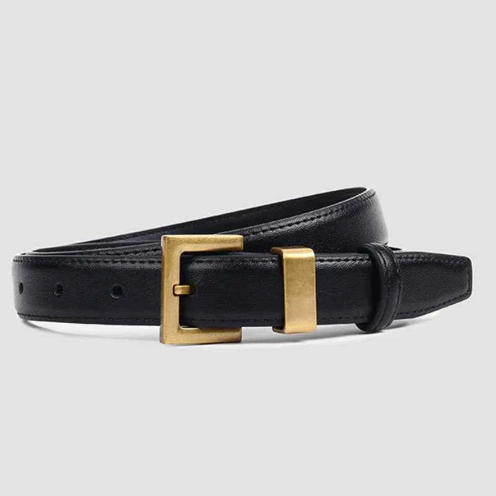 Adjustable Fit Square Buckle Slim Strap Belt Black