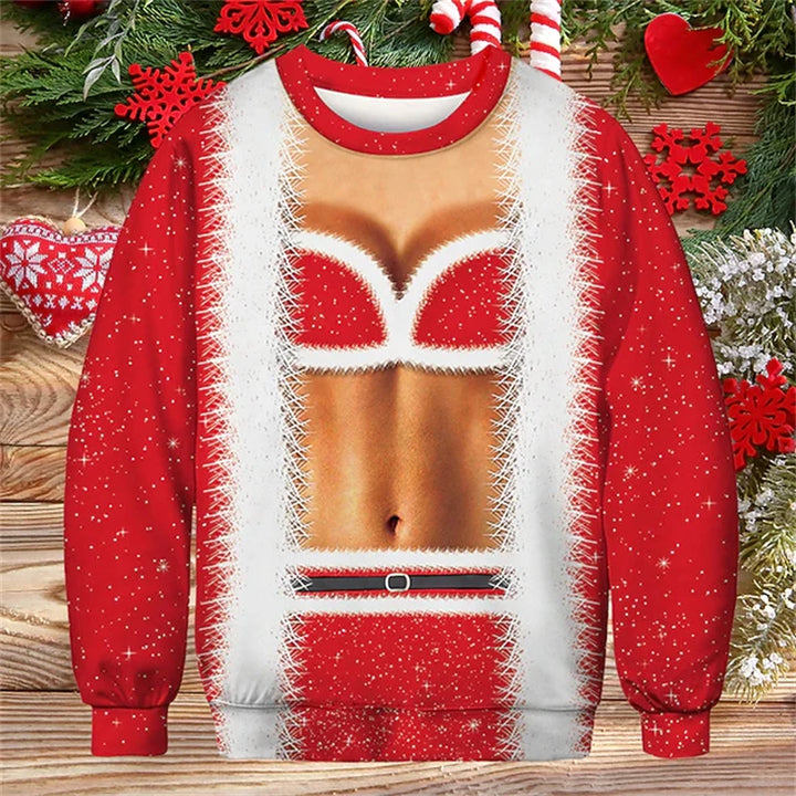 Sjov grim julesweater med 3D-print til mænd - festpullover som gave
