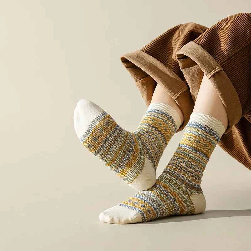 Fair Isle Ribbed Cuff Crew Socks