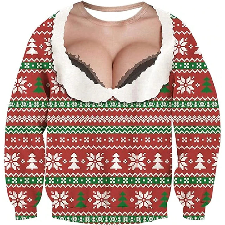 Sjov grim julesweater med 3D-print til mænd - festpullover som gave