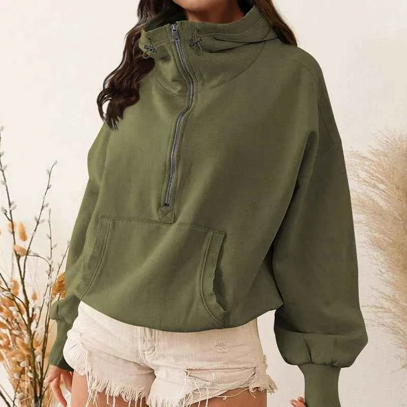 Women's Zip-Up Lazy Style Hoodie Green