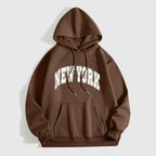 Men's Oversized Printed Letter Hoodie - Casual Thick-Cut Pullover for Comfort Brown