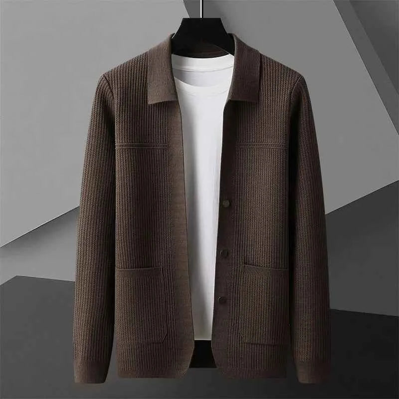 Men's Regular Fit Ribbed Button Front Cardigan Brown