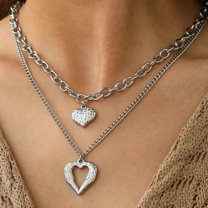 Elegant Heart Necklace Set Silver