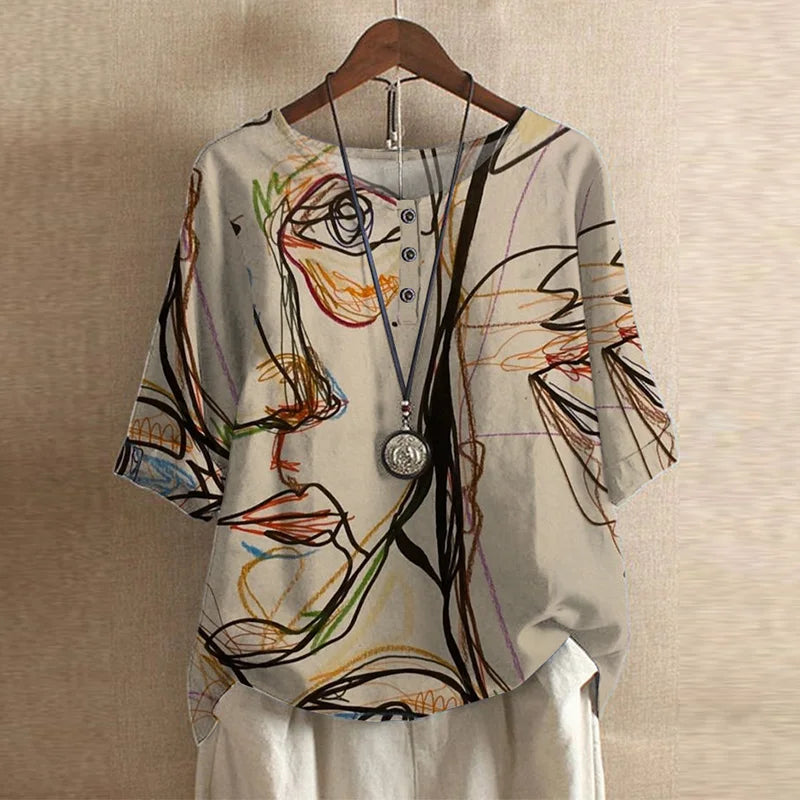 Women's Casual Retro-Inspired Blouse Beige