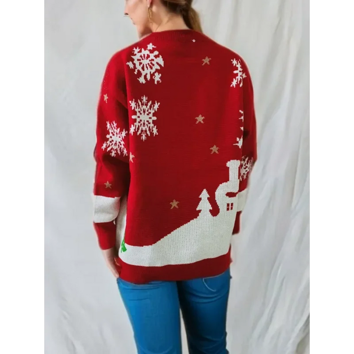 Striktrøje til kvinder med snemand til jul – langærmet pullover i strik