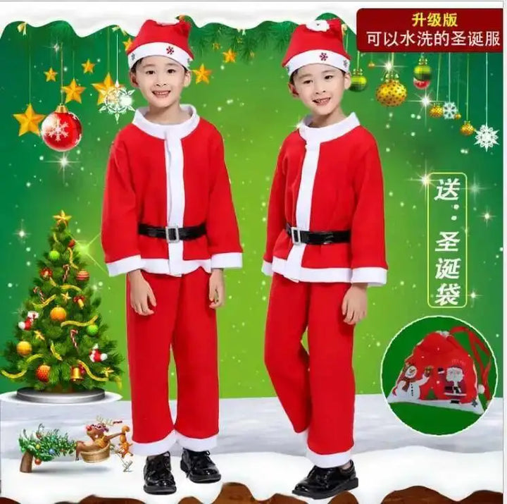 Halloween's Red Santa Claus Costume for Girls - Dress and Hat Set New Washable As Pic