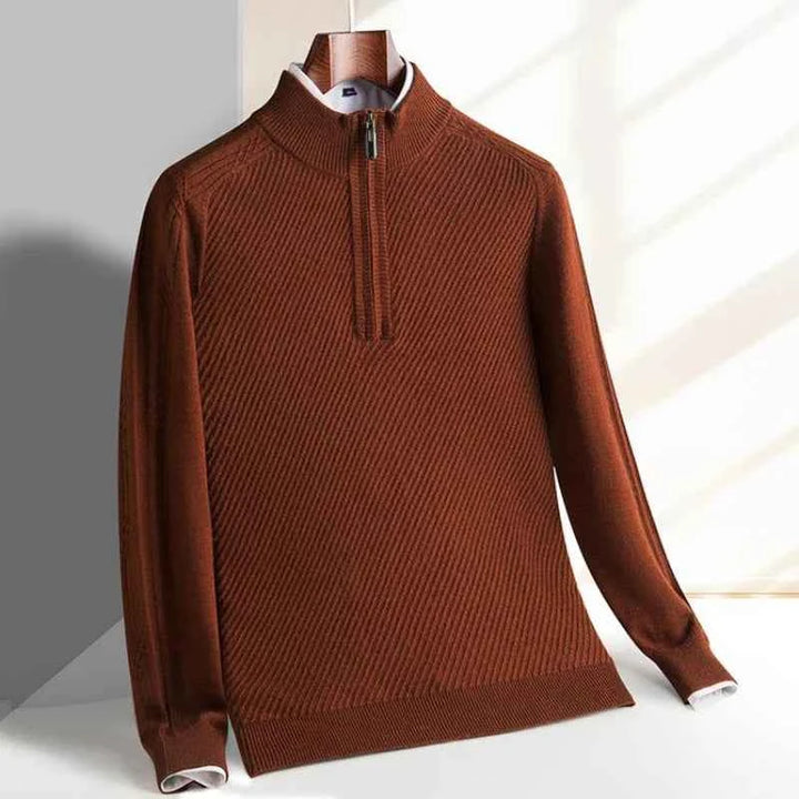 Men's Knitted Half-Zip Sweater Chocolate Brown