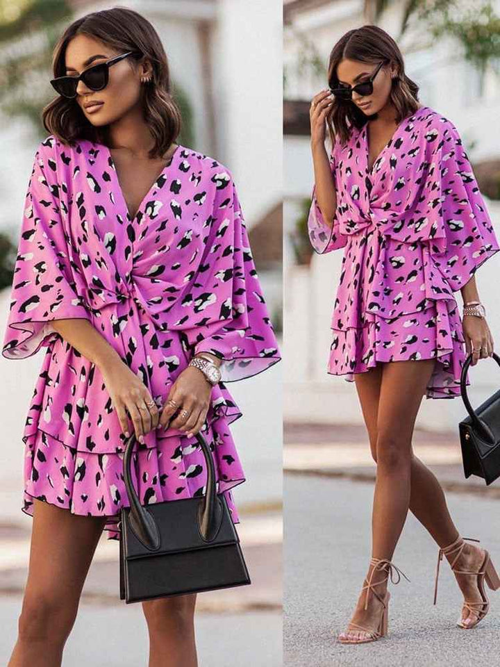 Women's V-Neck Mini Dress – Wrap Style with Ruffles – Lightweight and Elegant