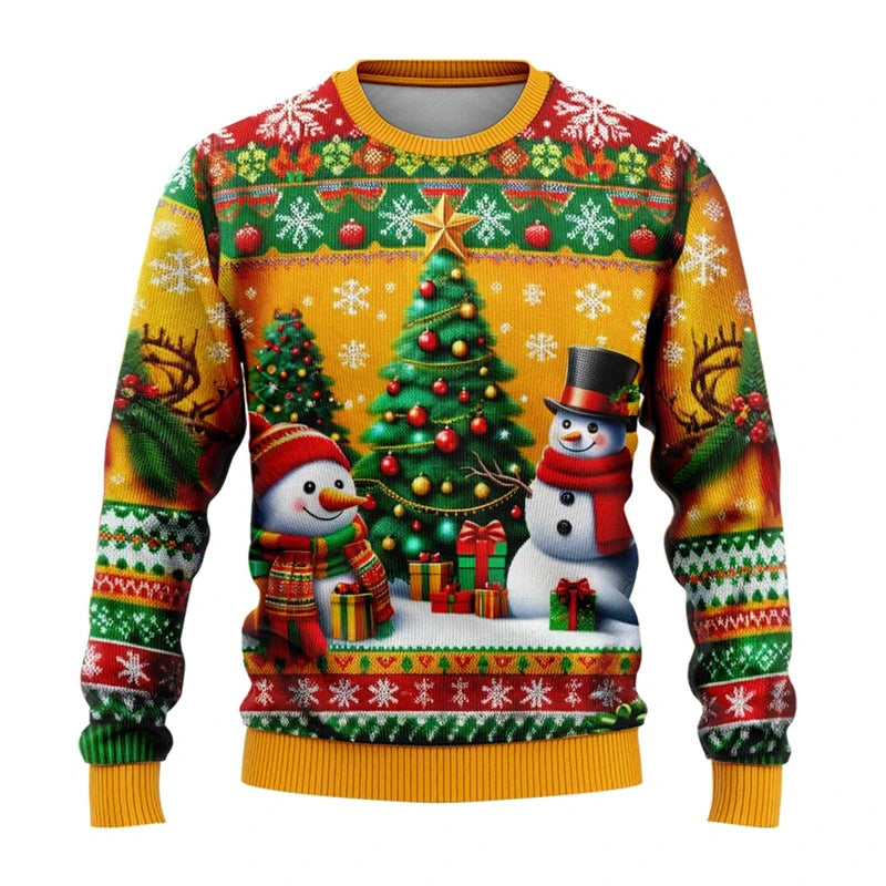 Unisex-sweatshirt med 3D-printet julemand og snemand til julefester