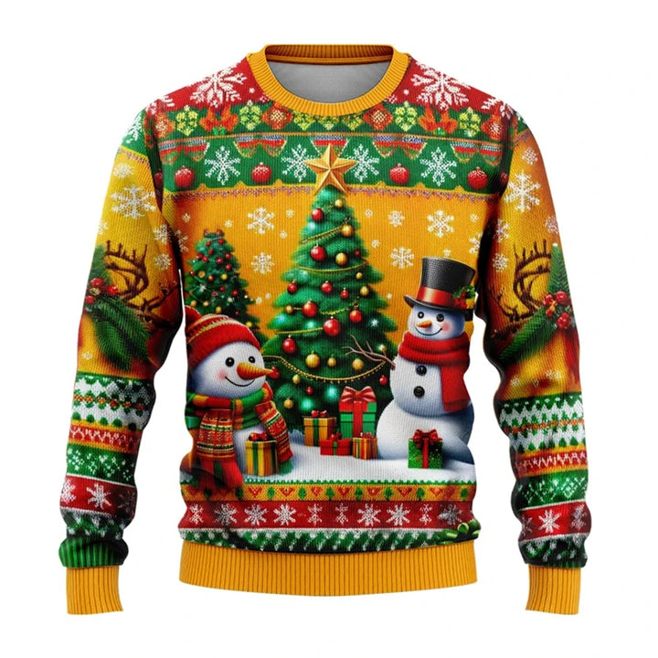 Unisex-sweatshirt med 3D-printet julemand og snemand til julefester