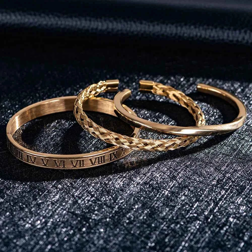 Open Design Cuff Bracelet Set | Polished Finish - 3 Pieces