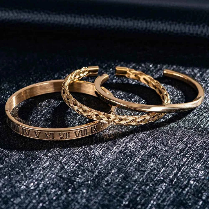 Open Design Cuff Bracelet Set | Polished Finish - 3 Pieces
