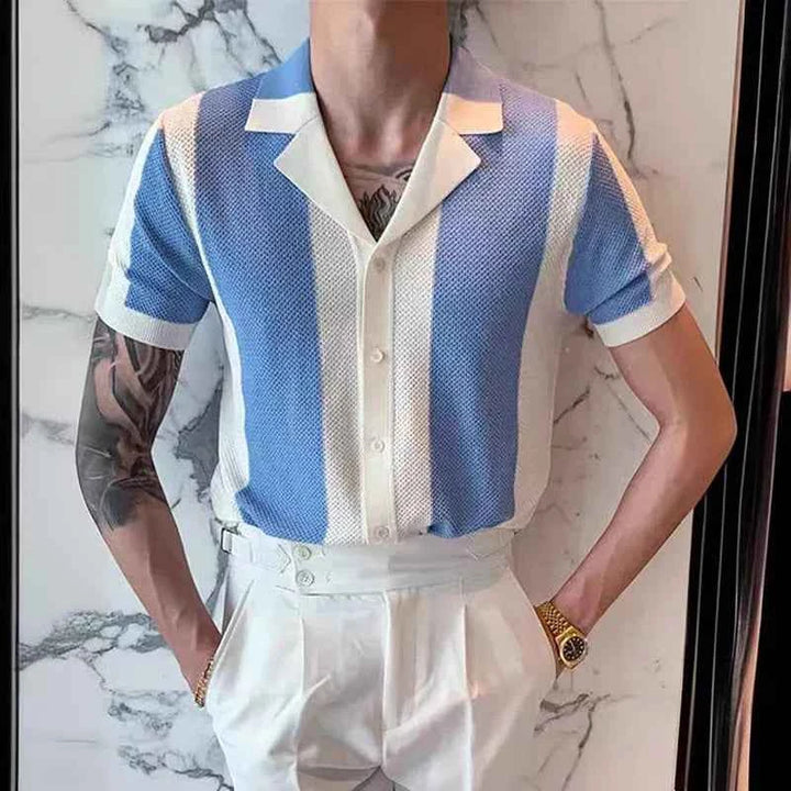 Men's Striped Luxury Polo Shirt Light Blue