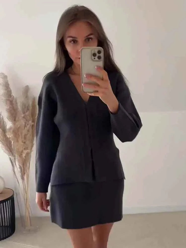 Women's Blazer and Skirt Two-Piece Set