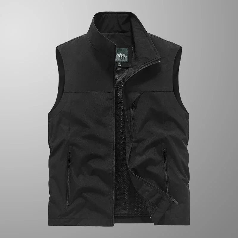 Men's Polyester Sleeveless Stand Collar Waterproof Vest Black