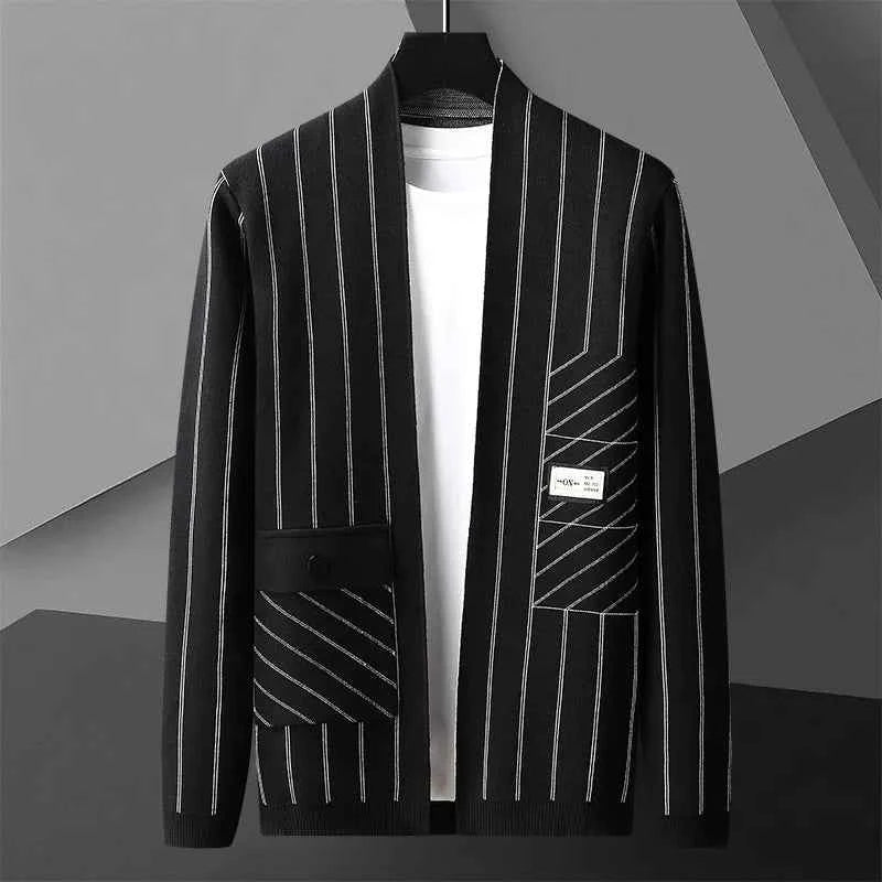 Men's Striped Cardigan - Stylish Knitwear for Casual Wear Black