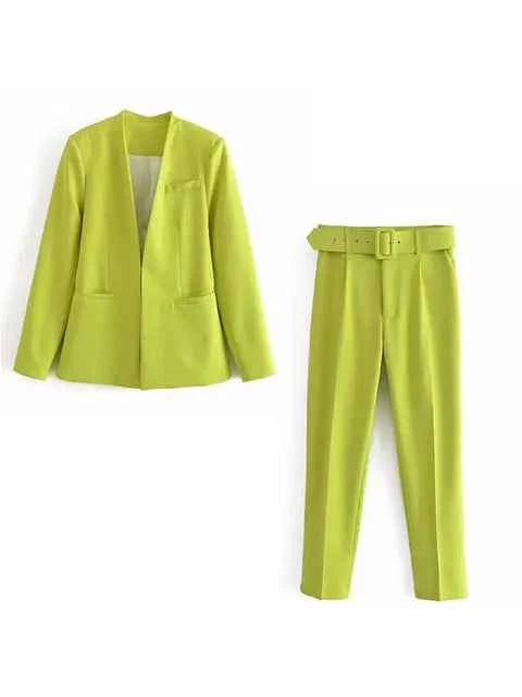 Women's Tailored Blazer and High Waist Trouser Suit Set