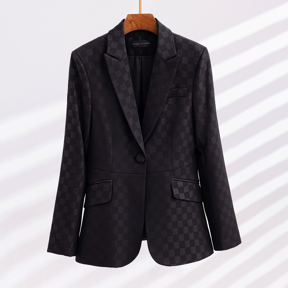 Women's Elegant Plaid Blazer Black