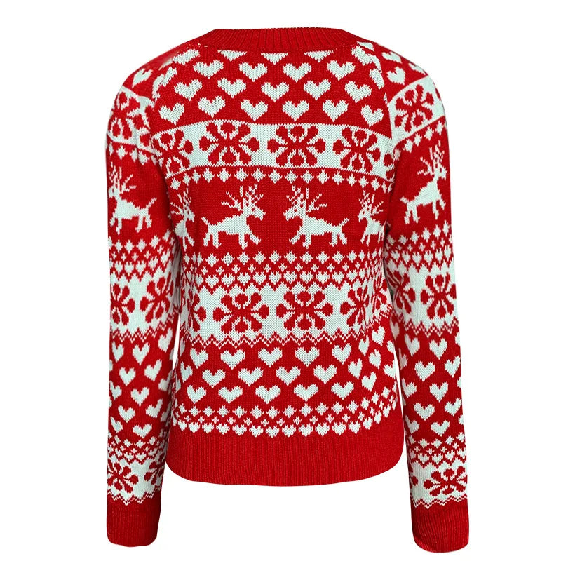 Christmas Winter Women Snowflake Print Knitted Sweater Pullover