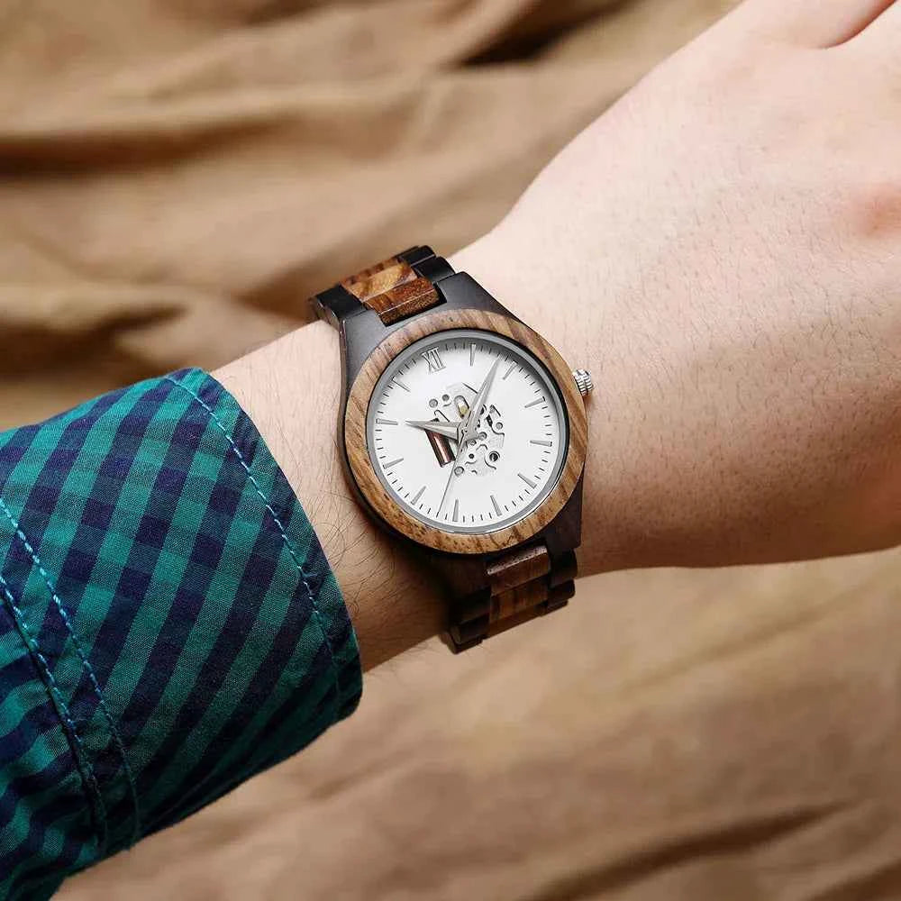 Wooden Skeleton Dial Analog Wristwatch | Durable Timepiece