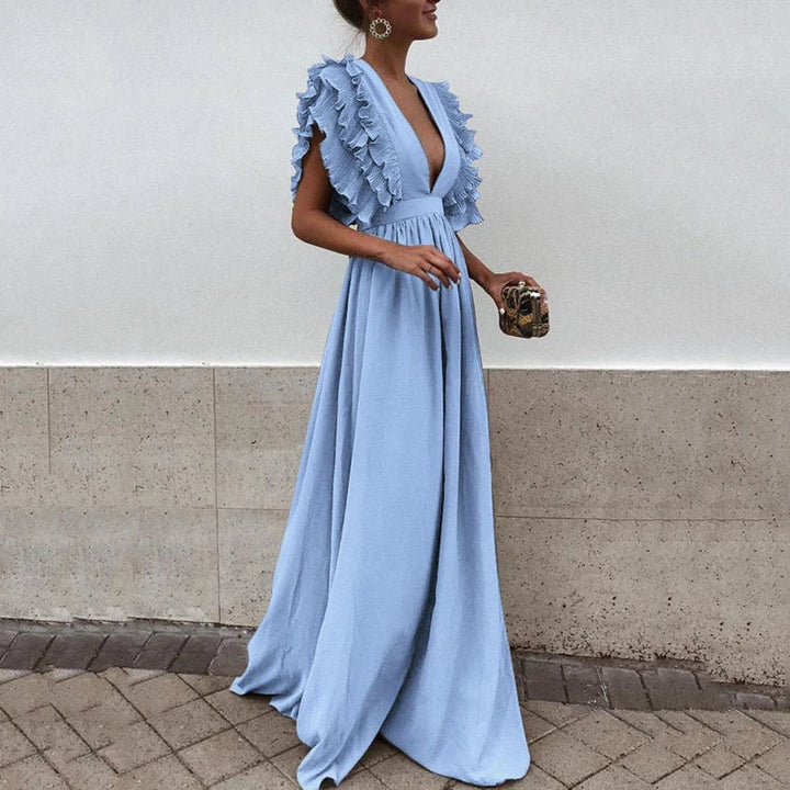 Jill | Women's Elegant Ruffle Maxi Dress Blue