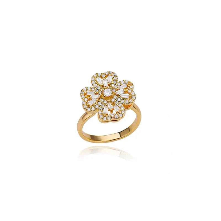 Adjustable Lucky Clover Ring Diamond Gold