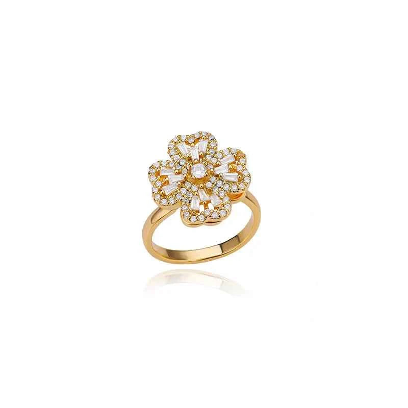 Adjustable Lucky Clover Ring Diamond Gold