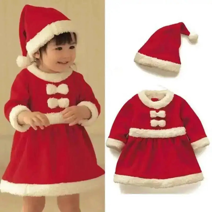 Halloween's Red Santa Claus Costume for Girls - Dress and Hat Set