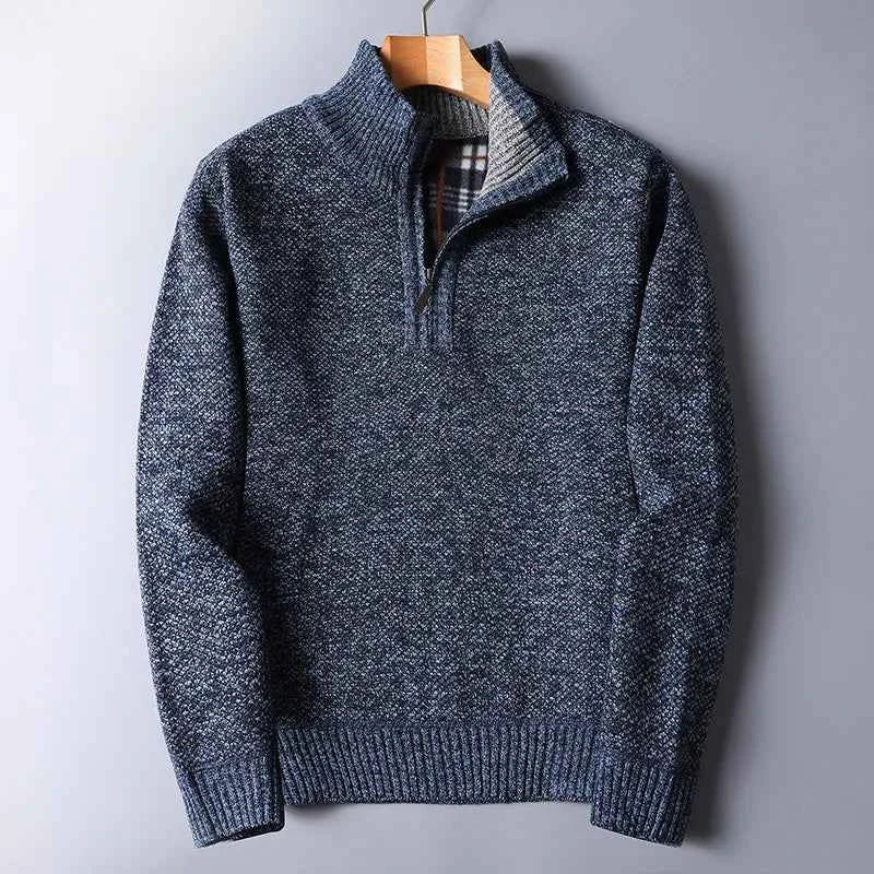 Men's Wool Quarter Zip Cardigan - Yukon Style Blue