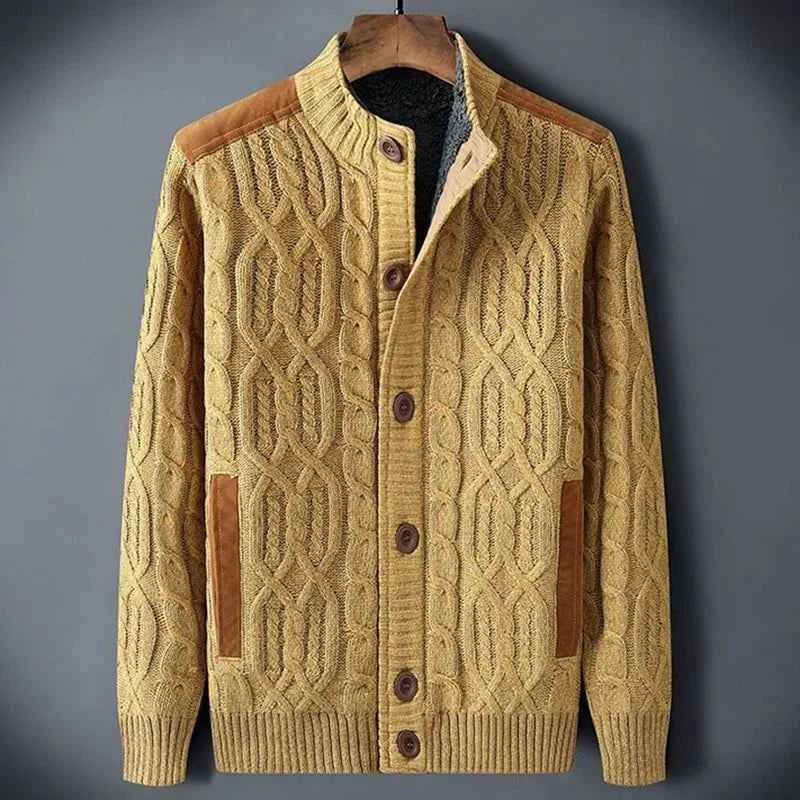 Men's Cable Knit Cardigan Camel