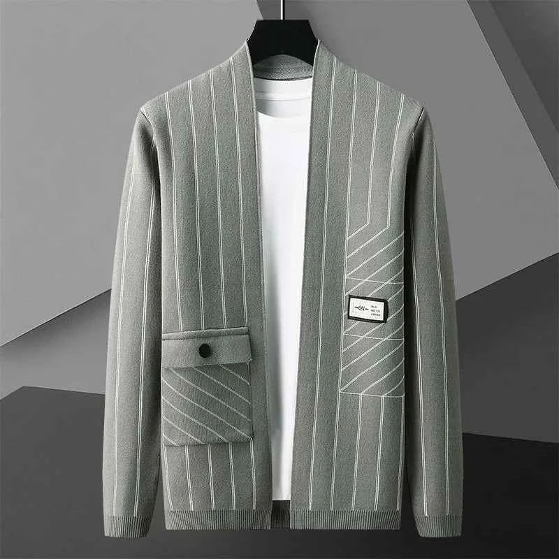 Men's Striped Cardigan - Stylish Knitwear for Casual Wear Green