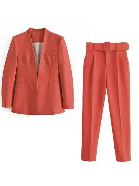 Women's Tailored Blazer and High Waist Trouser Suit Set