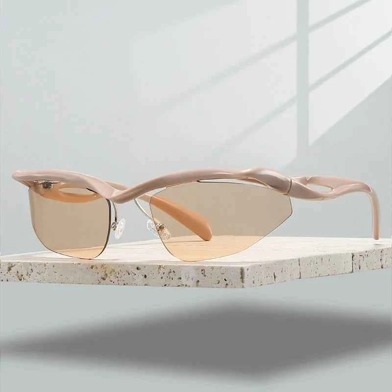 Stylish Curved Sunglasses for Ultimate Sun Protection Champagne Beige