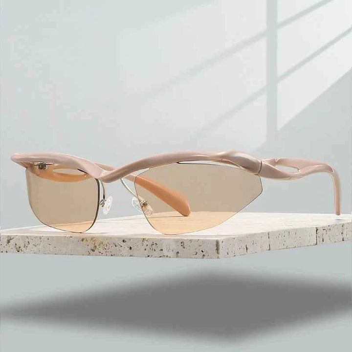 Stylish Curved Sunglasses for Ultimate Sun Protection Champagne Beige