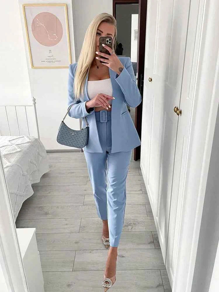 Women's Tailored Blazer and High Waist Trouser Suit Set