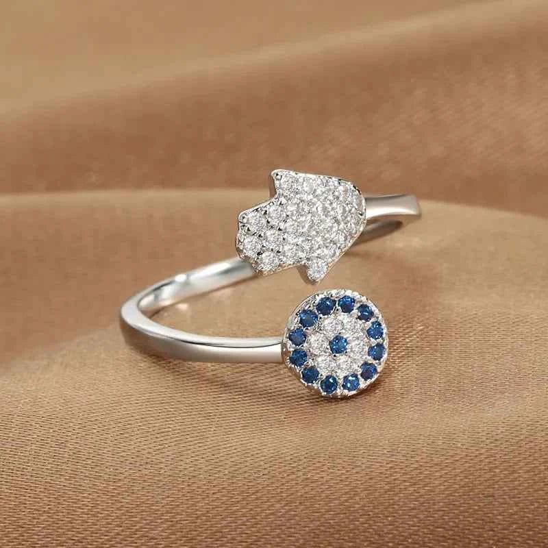 Adjustable Protective Shield Ring Silver Eye