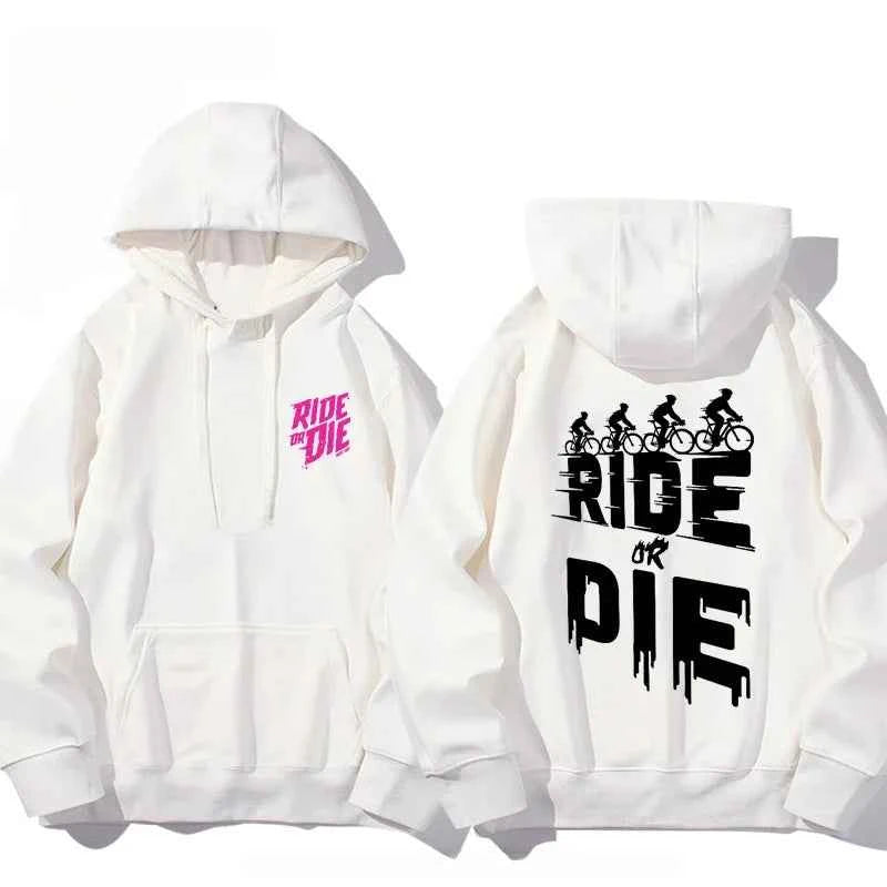 Men and Women 'Ride or Die' Cotton Hoodie White2