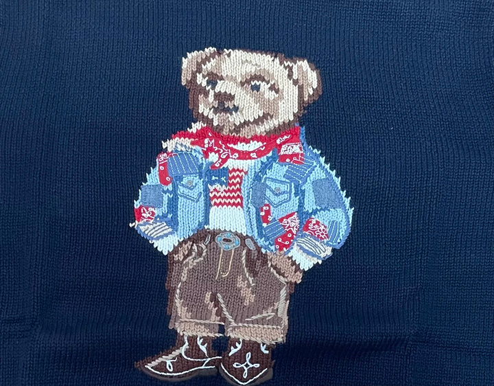 Women's Embroidered Loose Knitted Cotton Christmas Sweater with Cartoon Bear