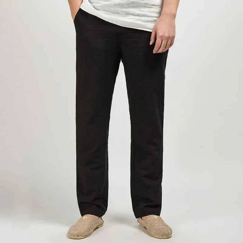 Men's Relaxed Straight Fit Trousers – Breathable Natural Fabric – Full Length Twilight