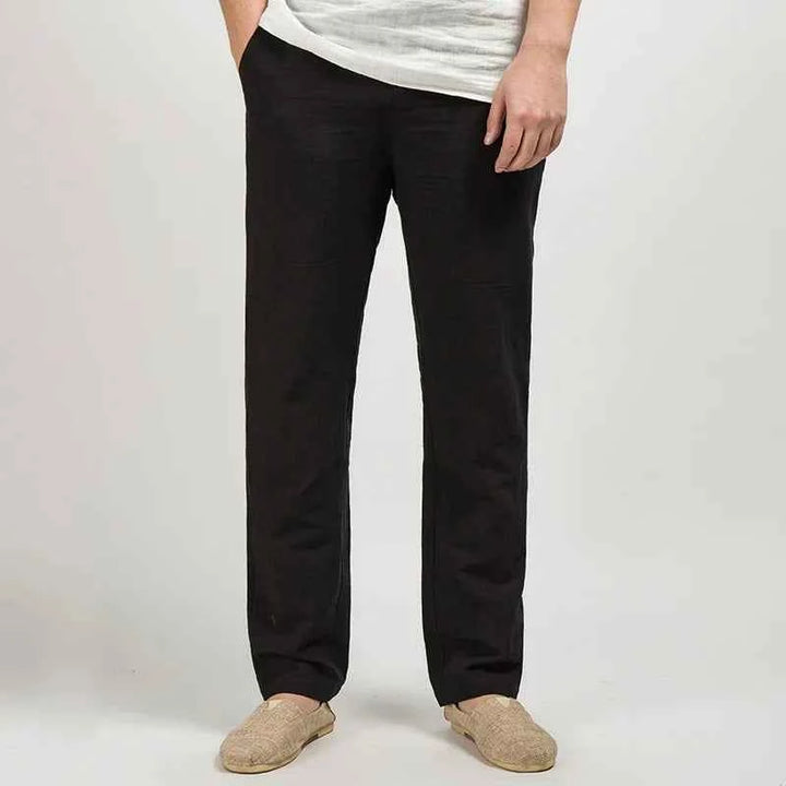 Men's Relaxed Straight Fit Trousers – Breathable Natural Fabric – Full Length Twilight