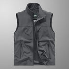 Men's Polyester Sleeveless Stand Collar Waterproof Vest Gray