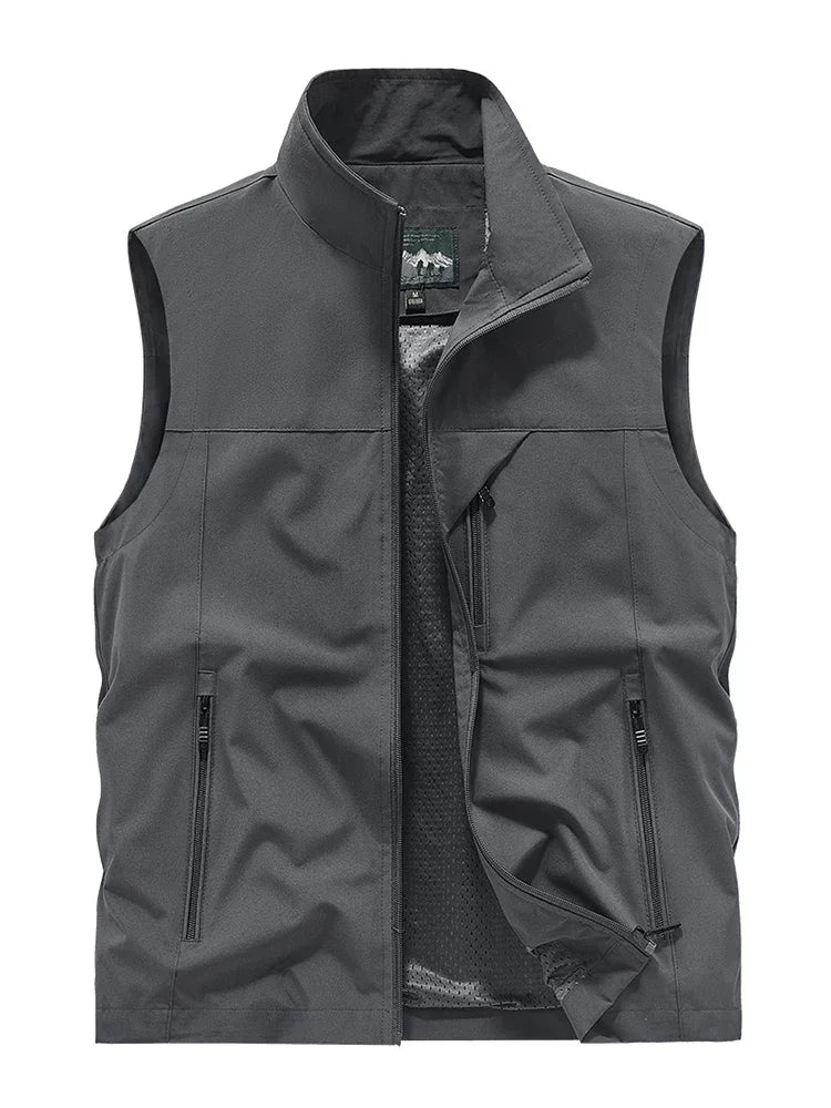 Men's Polyester Sleeveless Stand Collar Waterproof Vest