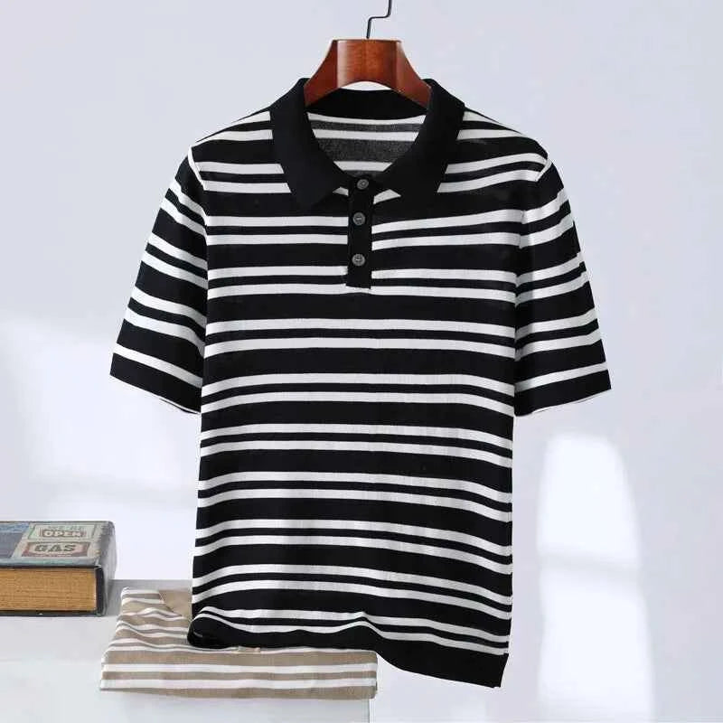 Men's Striped Polo Shirt - Stylish and Comfortable Black