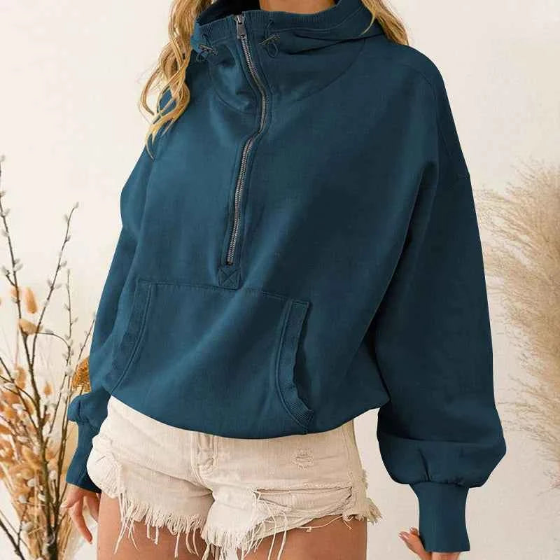 Women's Zip-Up Lazy Style Hoodie Blue