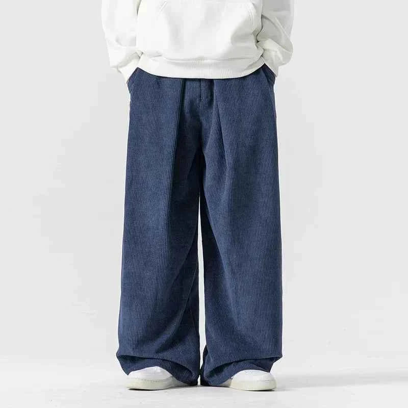 Men's Wide-Leg Corduroy Trousers Navy